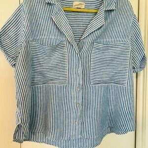 Universal Thread Linen Blend Navy and White Striped Shirt